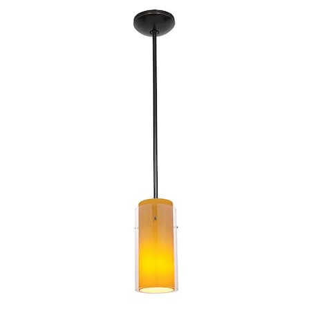 Access Lighting Glassn Glass Cylinder, Pendant, Oil Rubbed Bronze Finish, Clear Amber Glass 28033-1R-ORB/CLAM